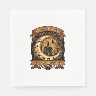 Love Halloween Haunted House Crescent Moon Black C Napkin
