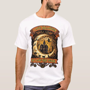 Love Halloween Haunted House Crescent Moon Black C T-Shirt