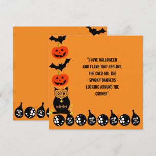 Love Halloween Quote Spooky Owl Pumpkin Bats Card