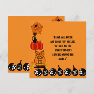 Love Halloween Quote Spooky Owl Pumpkin Card