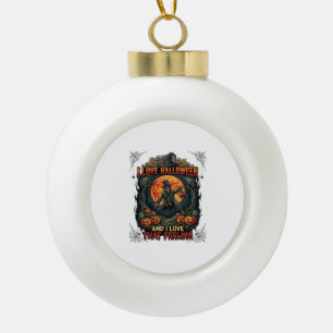 Love Halloween Skeleton Scarecrow Full Moon Pumpki Ceramic Ball Christmas Ornament