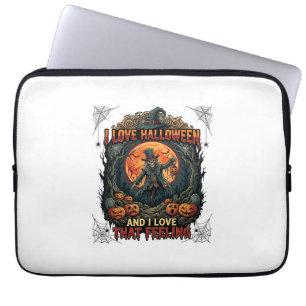 Love Halloween Skeleton Scarecrow Full Moon Pumpki Laptop Sleeve