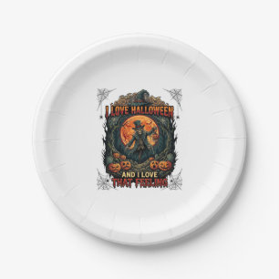 Love Halloween Skeleton Scarecrow Full Moon Pumpki Paper Plate