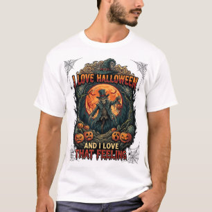 Love Halloween Skeleton Scarecrow Full Moon Pumpki T-Shirt