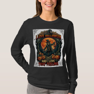 Love Halloween Skeleton Scarecrow Full Moon Pumpki T-Shirt