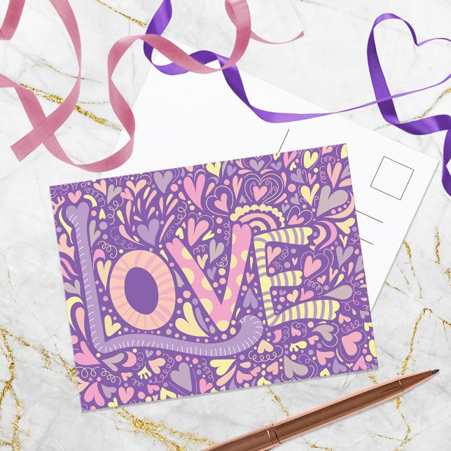 LOVE Hand Drawn Doodle Colorful Calligraphy  Postcard (Creator Uploaded)