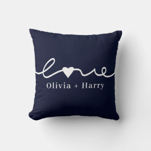 Love Hand Drawn Modern Minimalist Navy Blue White Cushion