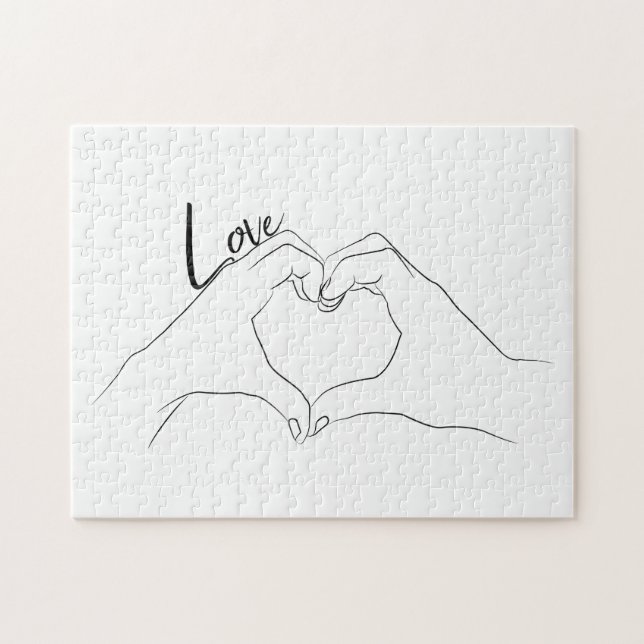 Love Hand Heart Line Art Drawing Cute Modern Jigsaw Puzzle (Horizontal)