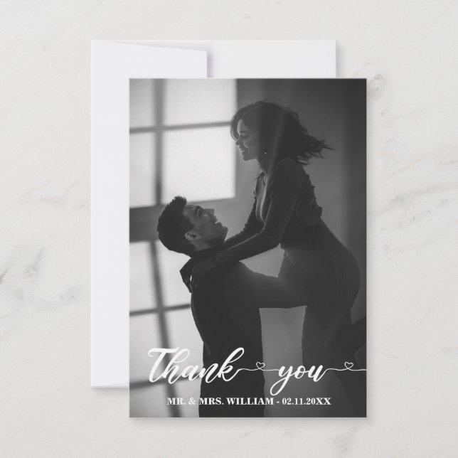Love Hand Lettered Script Wedding Photo Thank You  (Front)
