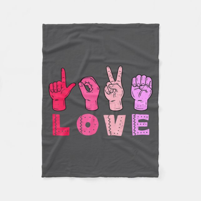 Love Hand Sign Language Asl Valentines Day Men Wom Fleece Blanket (Front)