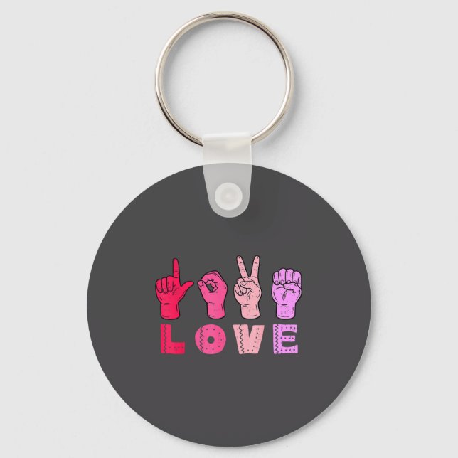 Love Hand Sign Language Asl Valentines Day Men Wom Key Ring (Front)