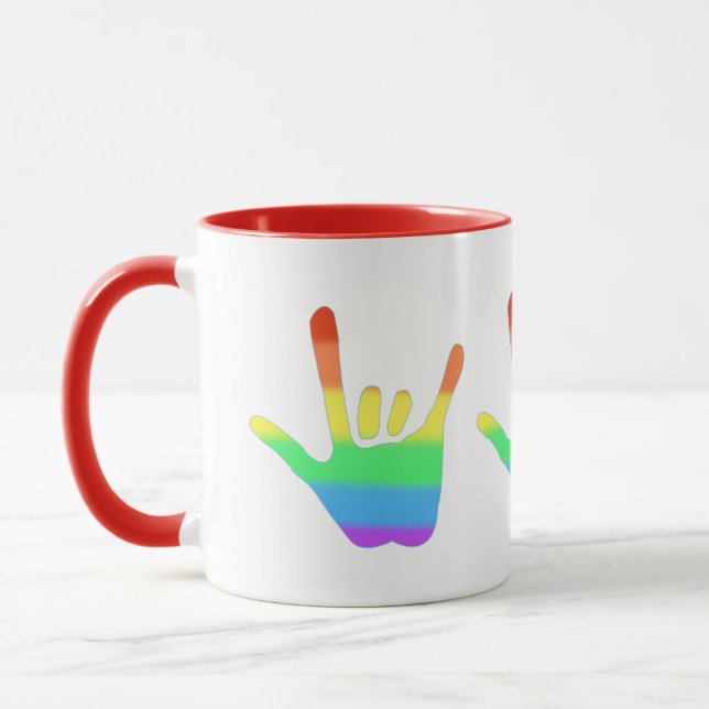 Love Hand Sign Language in Rainbow Colour Blends Mug (Left)