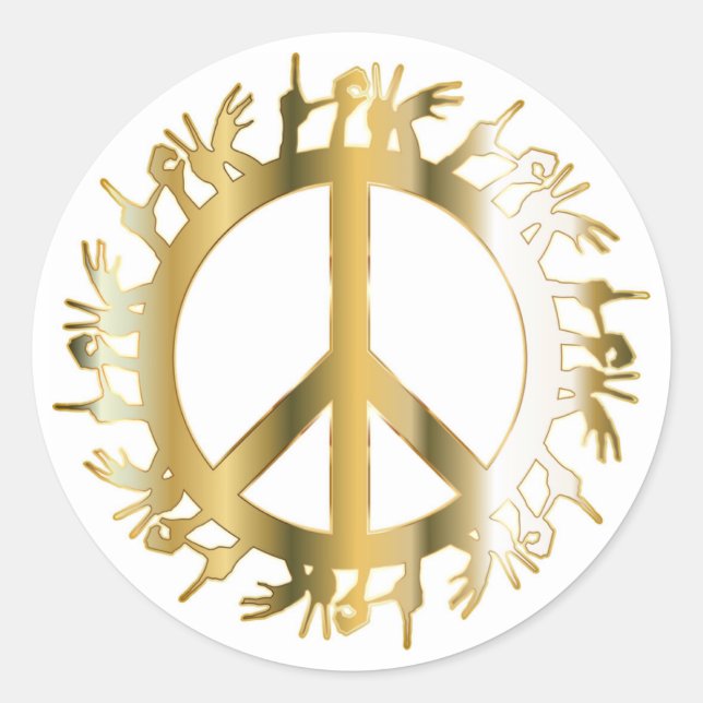 LOVE HANDS PEACE SIGN CLASSIC ROUND STICKER (Front)
