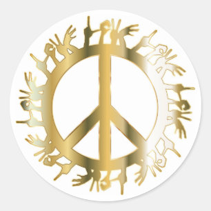 LOVE HANDS PEACE SIGN CLASSIC ROUND STICKER