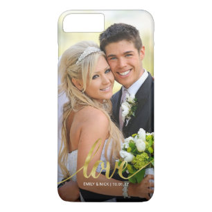Love Handwritten Gold Script Couples Photo Overlay iPhone 8 Plus/7 Plus Case