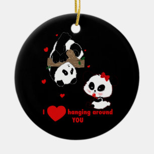 Love Hanging Around You PANDA BEARS by LeahG Ceramic Tree Decoration