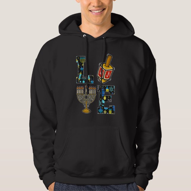 LOVE  Hanukkah Decorations Dreidel Menorah Chanuka Hoodie (Front)