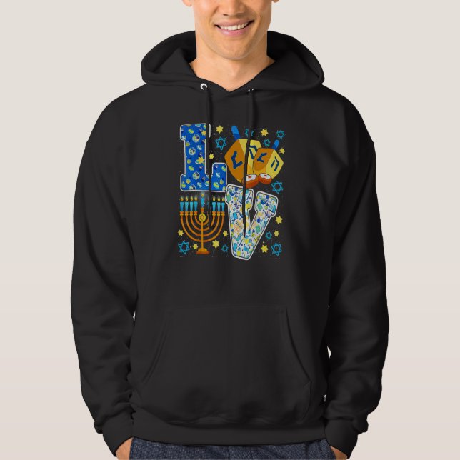 LOVE Hanukkah Decorations Dreidel Menorah Chanukah Hoodie (Front)