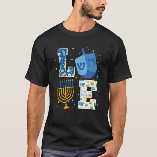 LOVE Hanukkah Decorations Dreidel Menorah Chanukah T-Shirt (Front)
