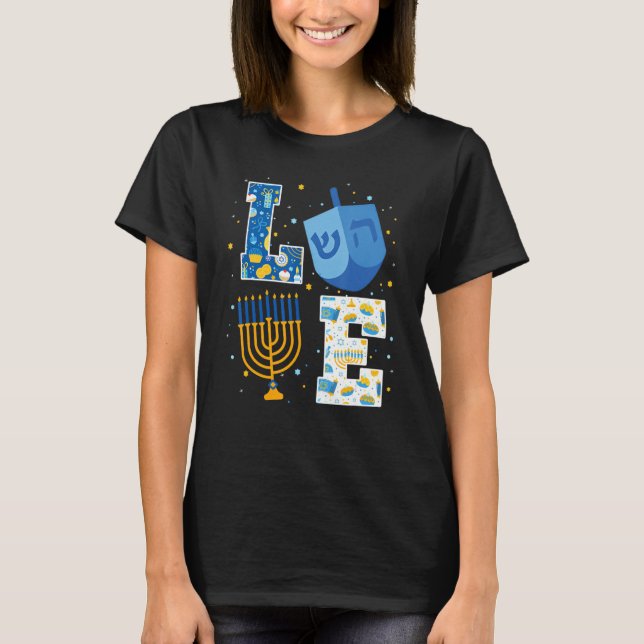 Love Hanukkah Decorations Dreidel Menorah Chanukah T-Shirt (Front)