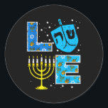 Love Hanukkah Dreidel Menorah Jewish Chanukah Men  Classic Round Sticker<br><div class="desc">Love Hanukkah Dreidel Menorah Jewish Chanukah Men Women Kids</div>