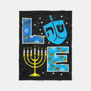 Love Hanukkah Dreidel Menorah Jewish Chanukah Men  Fleece Blanket