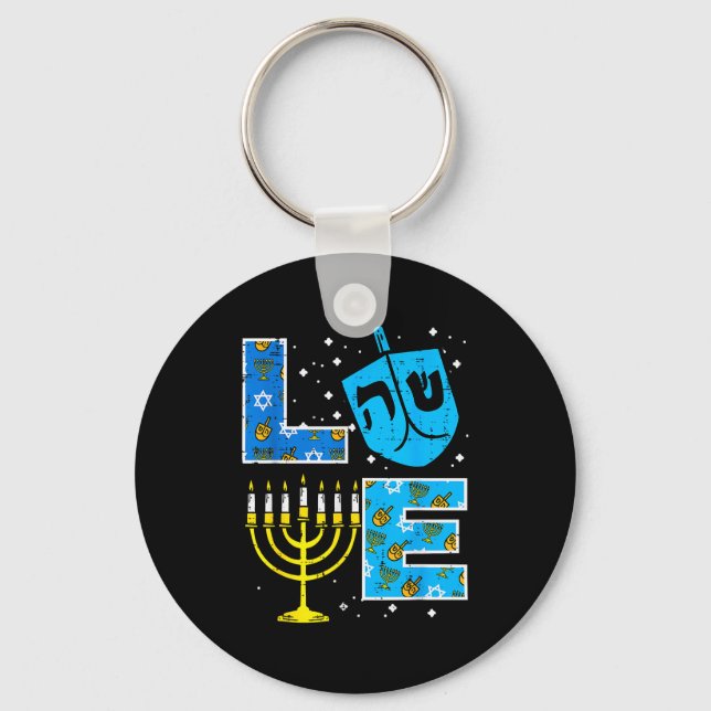 Love Hanukkah Dreidel Menorah Jewish Chanukah Men  Key Ring (Front)
