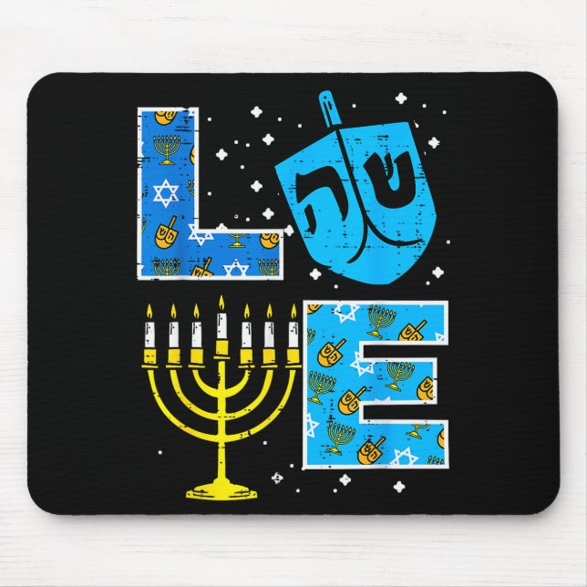 Love Hanukkah Dreidel Menorah Jewish Chanukah Men  Mouse Mat (Front)