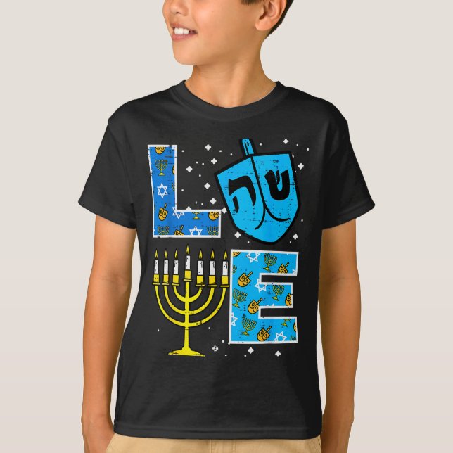 Love Hanukkah Dreidel Menorah Jewish Chanukah Men  T-Shirt (Front)