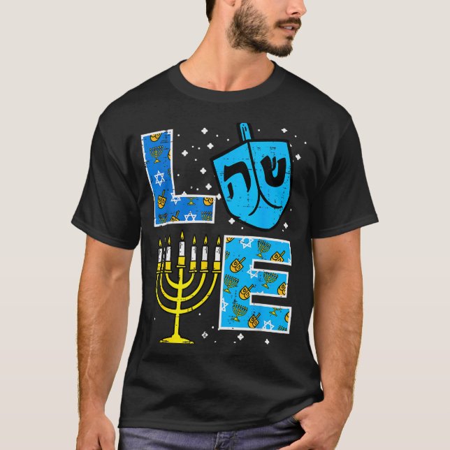 Love Hanukkah Dreidel Menorah Jewish Chanukah Men  T-Shirt (Front)