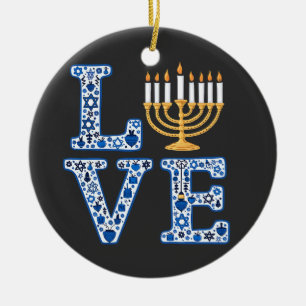 Love Hanukkah Jewish Holiday Menorah Ceramic Tree Decoration