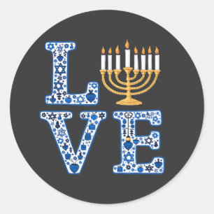 Love Hanukkah Jewish Holiday Menorah  Classic Round Sticker
