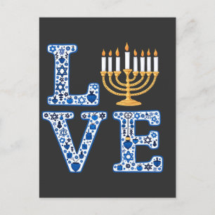 Love Hanukkah Jewish Holiday Menorah  Invitation Postcard