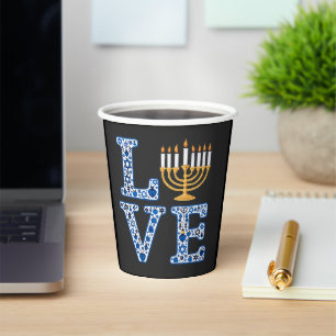 Love Hanukkah Jewish Holiday Menorah Paper Cups