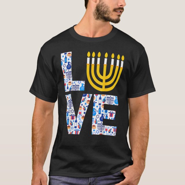 Love Hanukkah Menorah Jewish Pajama  For Men Women T-Shirt (Front)