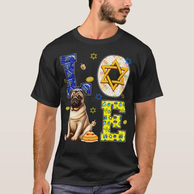 Love Hanukkah Pug Costume Jewish Symbols Owner Kid T-Shirt (Front)