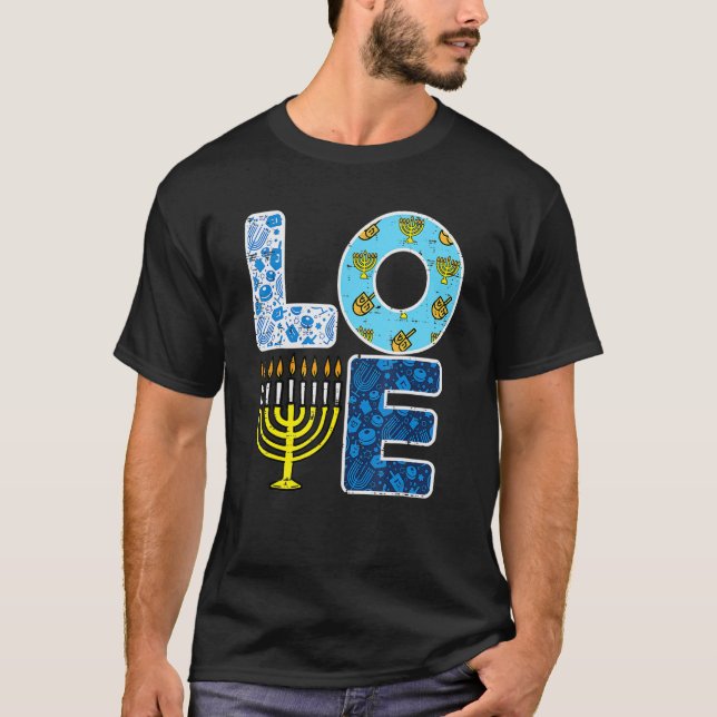 Love Hanukkiah Menorah Jew Hanukkah Chanukah Men W T-Shirt (Front)