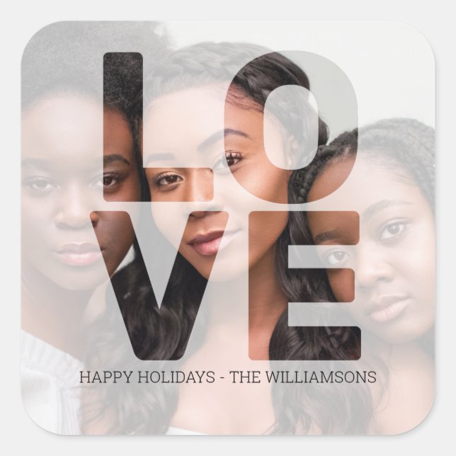 LOVE Happy Holidays Christmas Photo Square Sticker (Front)