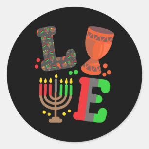 Love Happy Kwanzaa African Map Kinara Candles Men Classic Round Sticker