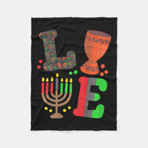 Love Happy Kwanzaa African Map Kinara Candles Men Fleece Blanket