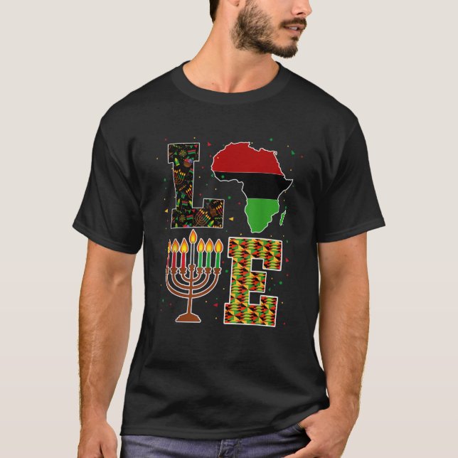 LOVE Happy Kwanzaa Decorations Africa Map Kinara C T-Shirt (Front)