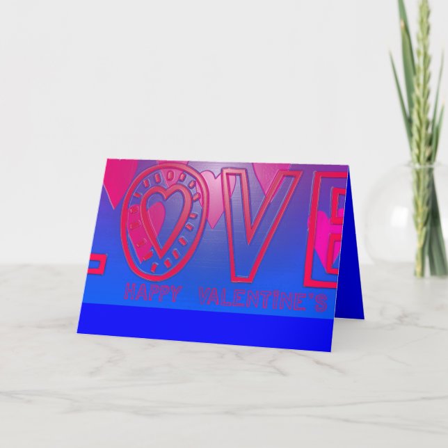 LOVE Happy Valentine Pink Blue Greeting Card (Front)
