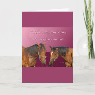 Love & Happy Valentines Horses With Hearts Pink & Holiday Card