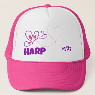 Love Harp Pink Purple Butterfly Heart Trucker Hat