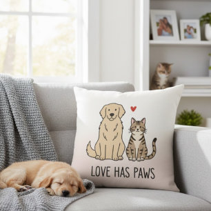 Love Has Paws   Cute Minimalist Dog and Cat Illust Cushion