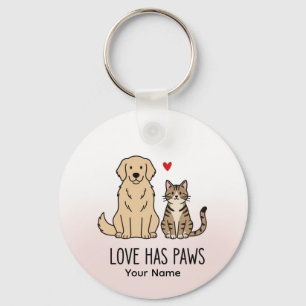 Love Has Paws   Cute Minimalist Dog and Cat Illust Key Ring