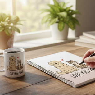 Love Has Paws Cute Minimalist Dog and Cat Illust Notebook
