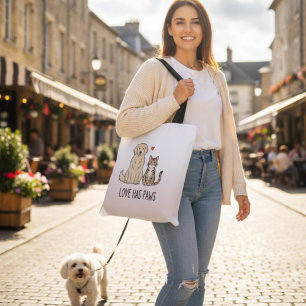 Love Has Paws Cute Minimalist Dog and Cat Illust Tote Bag