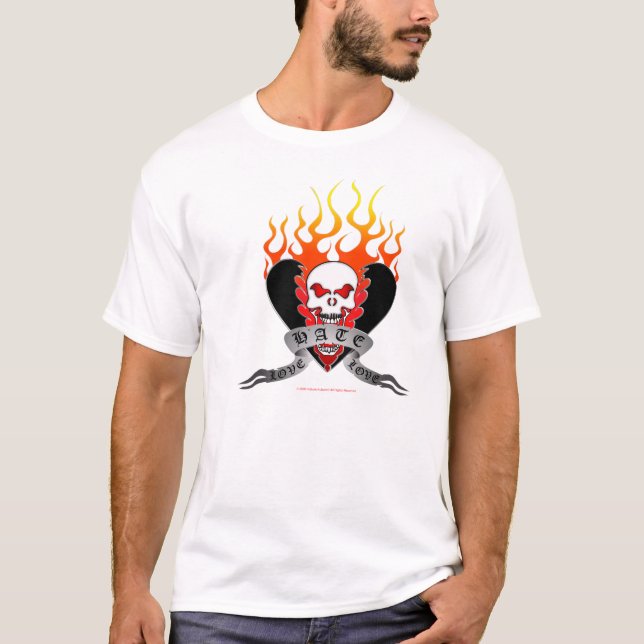 Love Hate Love Skull and Broken Heart Tattoo T-Shirt (Front)
