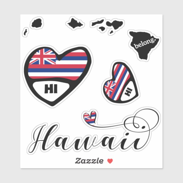Love Hawaii, 3 Designs, Die Cut Stickers (Sheet)
